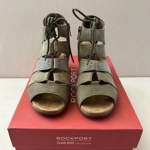 Rockport Cobb Hill Collection Women's Hattie Lace-up Suede Side Zip Olive Sage 7